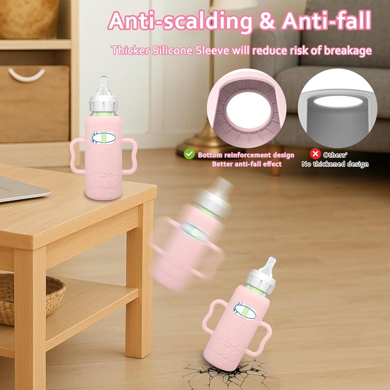 KingKam 4 Pack Silicone Sleeves for Dr. Brown's Glass Baby Bottles, Drop Protection Bottle Sleeves with Handles, Compatible with Dr. Brown's Anti-Colic Options+ Narrow Glass Baby Bottles, 8 oz/250 mL - Image 3